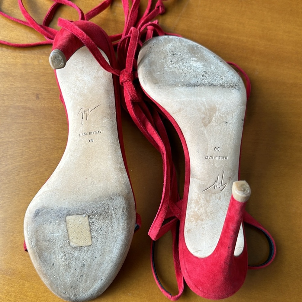 Giuseppe Zanotti Red Luxurious Suede sandals with Swarovsky jewelry accents - Picture 5 of 6